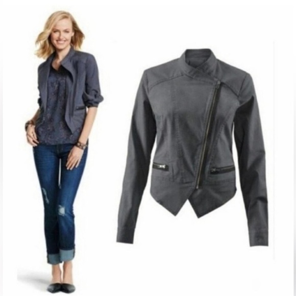 CAbi Jackets & Blazers - CAbi #3023 Jacket Twighlight Aymmetrical Moto Zip Crop Cotton Small